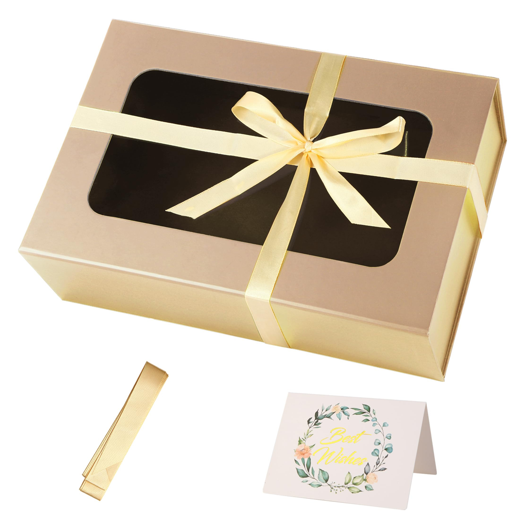 TIACABO Rose Gold Large Gift Box with Window, 13.5"x9"x4.3" Bridesmaid Boxe for Gifts Giving,Birt... | Amazon (US)