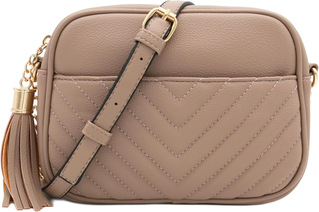FashionPuzzle Chevron Quilted Crossbody Camera Bag with Chain Strap and Tassel | Amazon (US)