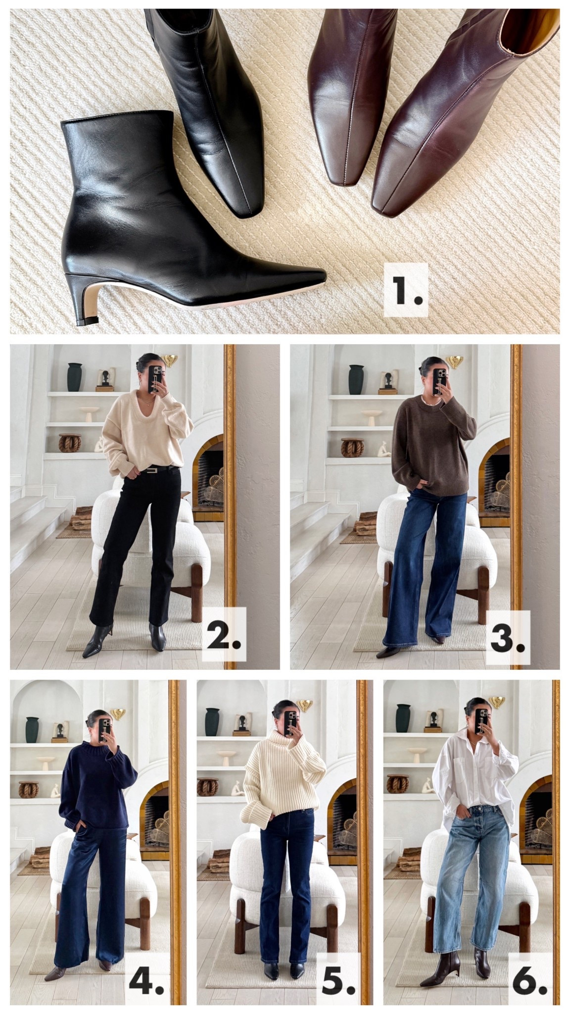 1.) BOOTS: So comfortable and easy to walk in! I find them TTS. I’m a size 5 and take a 5 in these. 

2.) Affordable, midsection and petite friendly jeans. I’m wearing a 26x26 in the jeans (Bella Stretch Straight Jeans) and size Small in the u-neck sweater (Amazon under $25).

3.) Affordable, midsection and petite friendly jeans. I’m wearing a 26x30 in the jeans (Bella Stretch Wide Leg Jeans) and size XS in the crew neck sweater. 

4.) Gorgeous satin pants! Such an easy way to dress up while staying comfortable. I’m wearing a size Petite Small in the pants and size XS on the rollneck sweater. 

5.) Affordable, midsection and petite friendly jeans. I’m wearing a 26x28 in the jeans (Bella Stretch Kick Flare Jeans).

6.) I’m wearing a Petite 25 in the barrel jeans. Denim is rigid yet still comfortable  