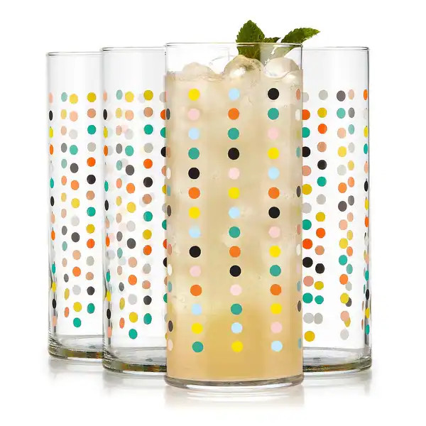 Libbey Vintage Flower Power Party Dots Cooler Glasses, 16-ounce, Set of 4 - Set of 4 - Bed Bath &... | Bed Bath & Beyond