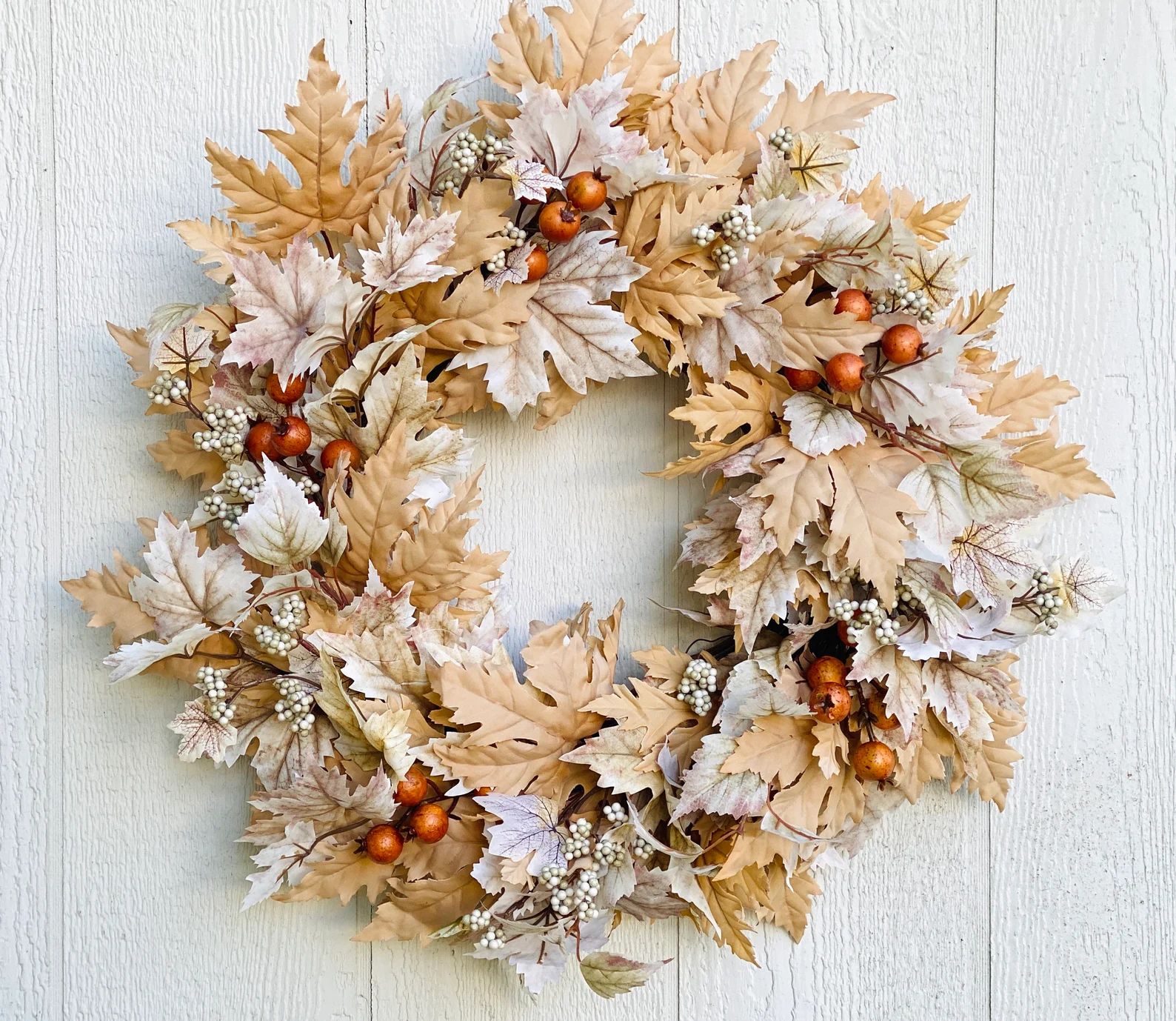 Beige Maple Leaf Fall Wreath for Front Door Neutral Fall Door - Etsy | Etsy (US)