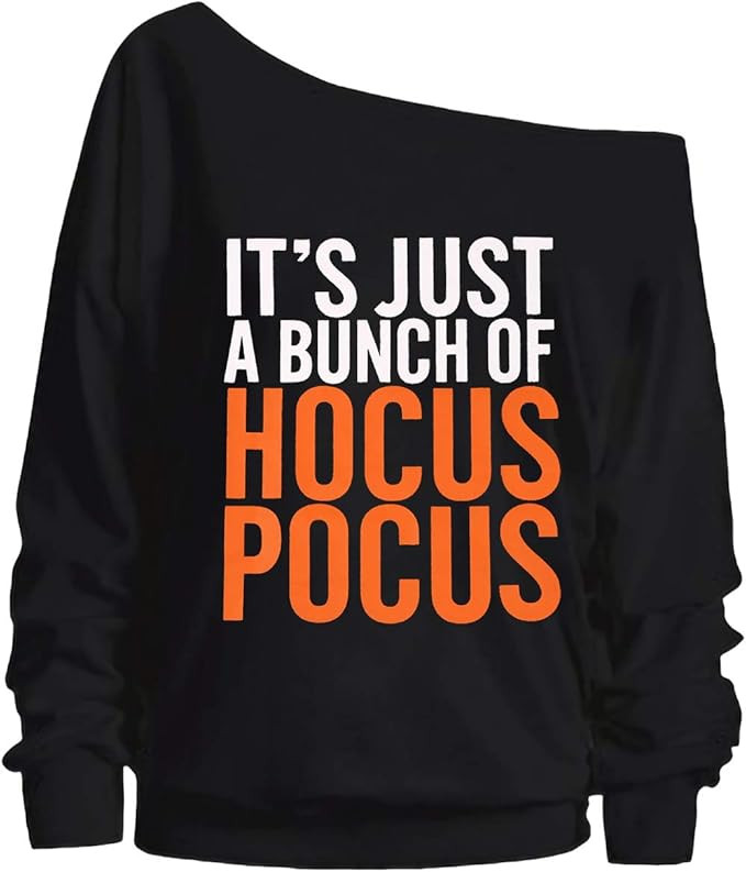 TAOHONG It's Just a Bunch Of Hocus Pocus Sweatshirt Women Halloween Off The Shoulder Tops Funny G... | Amazon (US)
