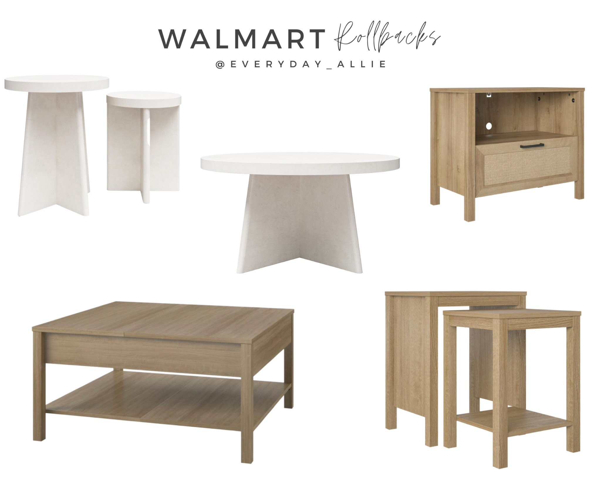 Walmart Rollbacks.

Coffee table, nesting tables, nightstand, plaster coffee table. 

#LTKfamily #LTKhome #LTKbeauty