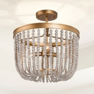 Modern Gold 4-Light Empire Wood Beaded Semi-Flush Mount for Kitchen Dining Room - D 14" * H1 5.7"... | Bed Bath & Beyond