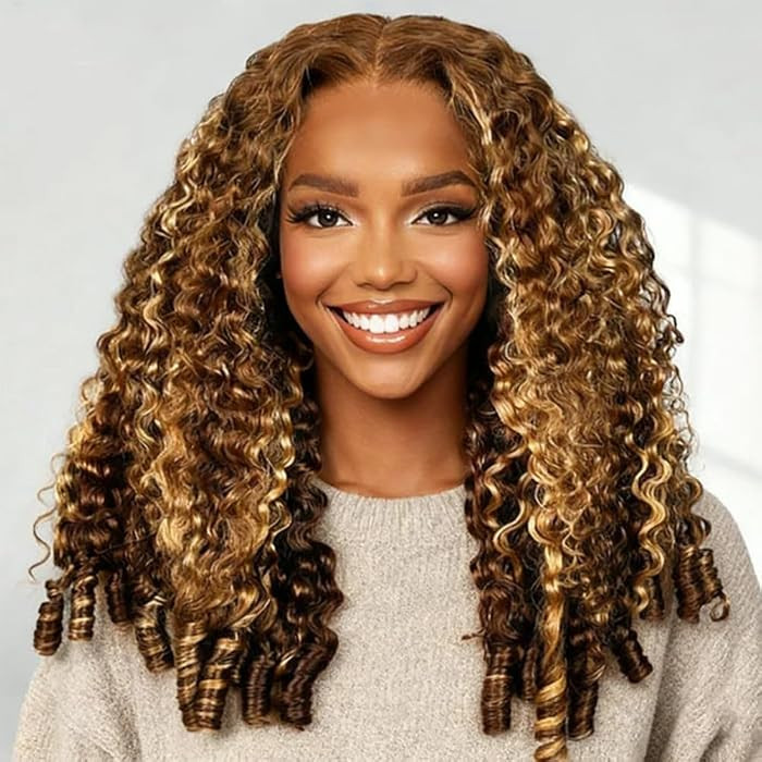 Lealife 26 Inch 4/27 Honey Blonde Highlight Burmese Curly Wear & Go Glueless Human Hair Wig, 9x6 ... | Amazon (US)