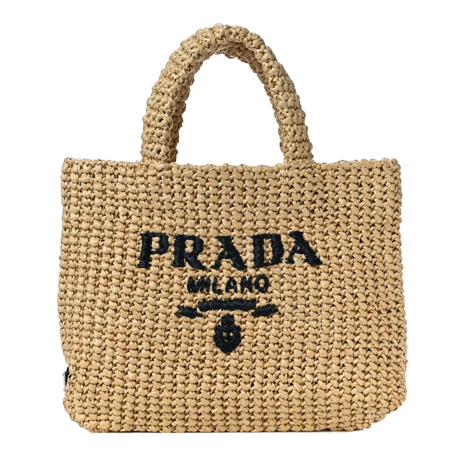 PRADA Raffia Logo Tote Tan | FASHIONPHILE | Fashionphile