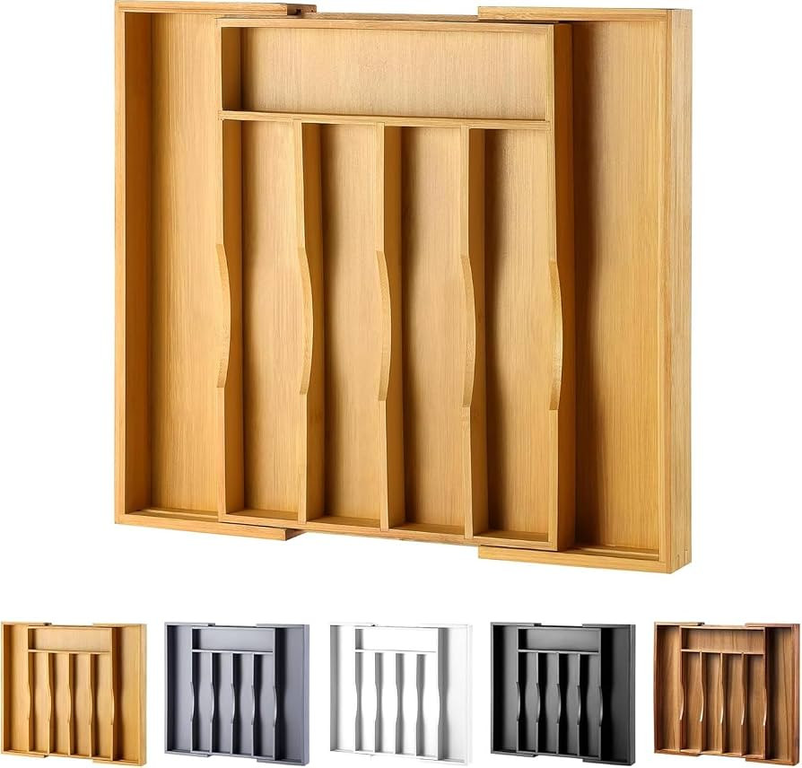 Expandable Bamboo Kitchen Drawer Organizer for Cutlery and Utensils, Adjustable Bamboo Wood Cutle... | Amazon (US)
