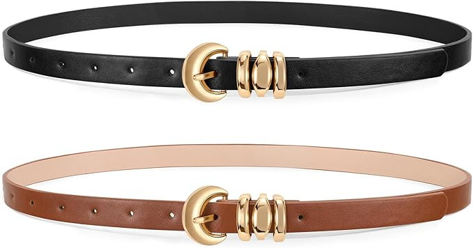 XZQTIVE 2 Pack 0.71'' Womens Skinny Leather Belts for Ladies Thin Waist Belt for Jeans Dress Pant... | Amazon (US)