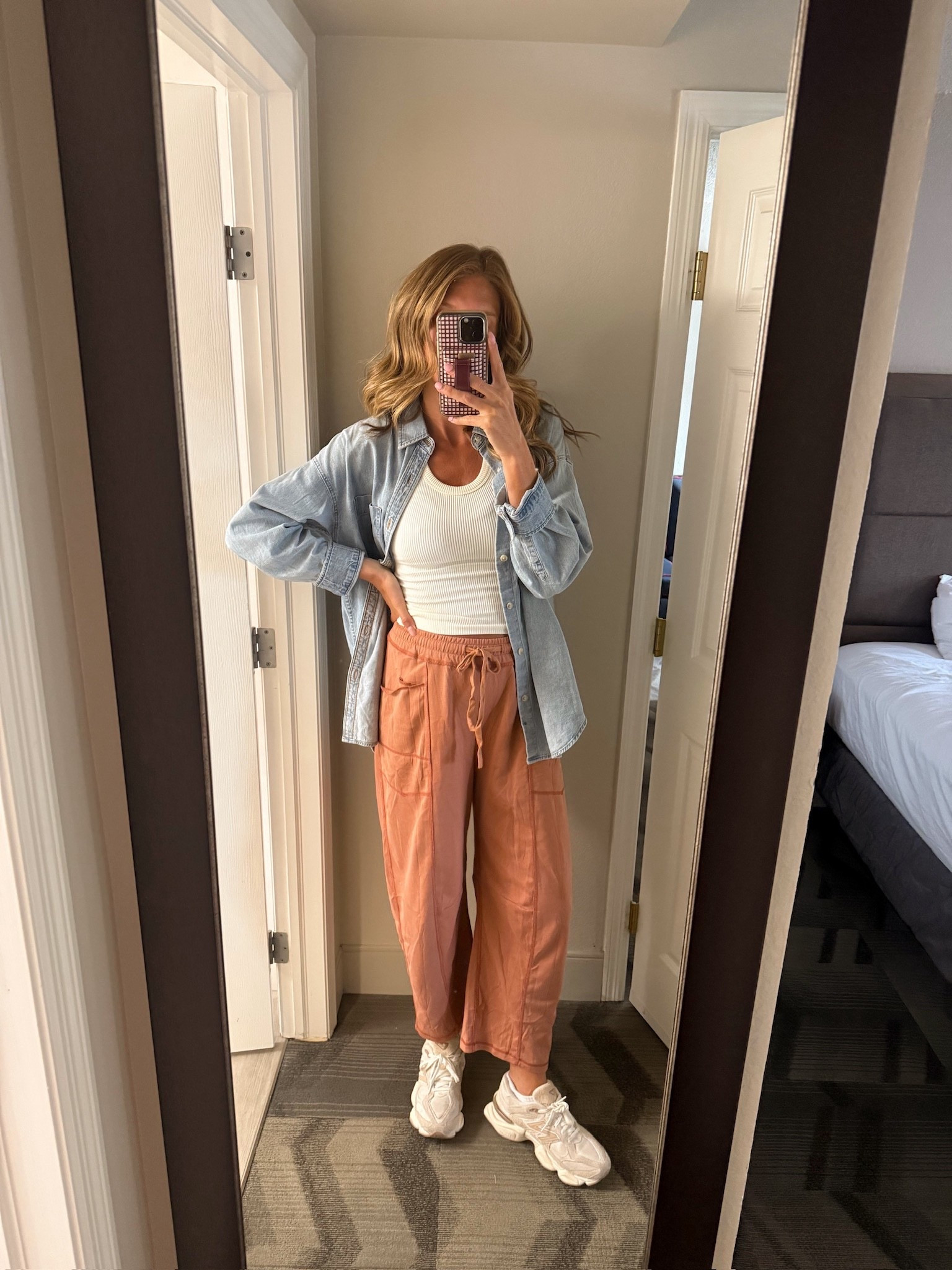 Traveling home from the beach in this today 🤍 My pants run slightly big and I’m wearing a M for the bump. My top is a S and my jean shirt is a M. It runs oversized, but I sized up for the length!

#LTKTravel #LTKBump #LTKspring