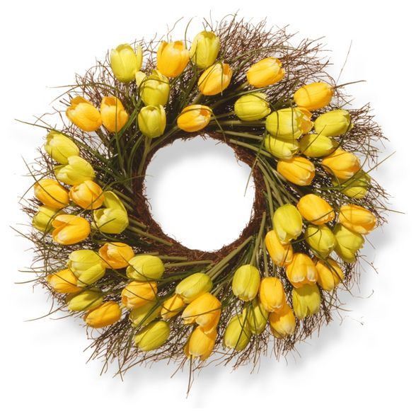 Artificial Tulip Wreath Yellow 24" - National Tree Company | Target