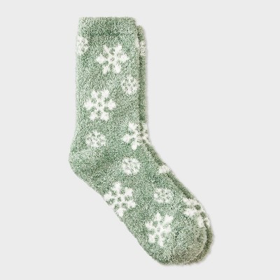 Women's Snowflake Cozy Crew Socks - Auden™ Green 4-10 | Target