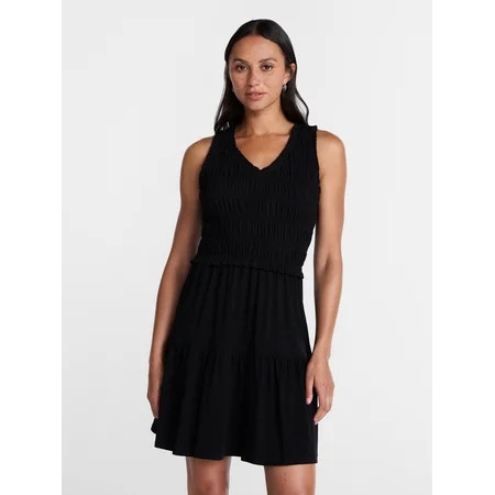 Time and Tru Women s Smocked Sleeveless Mini Dress with Ruffle Trim Sizes XS-XXXL | Walmart (US)