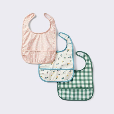 Water Resistant Bibs - 3pk - Floral/Checkerboard - Cloud Island™ | Target