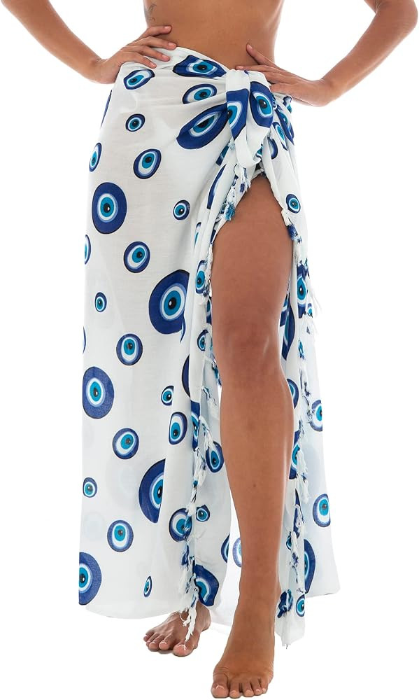 Back From Bali Womens Evil Eye Sarong Swimsuit Cover Up Greek Island Third Eye Pareo Wrap Skirt | Amazon (US)