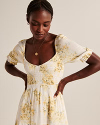 Short-Sleeve Smocked Midi Dress | Abercrombie & Fitch (US)