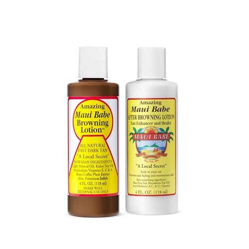 Maui Babe Tanning Set - Original Browning Lotion (4oz) and After Browning Lotion (4oz) - Natural Hawaiian Ingredients, For a Natural, Intense Dark Tan | Amazon (US)