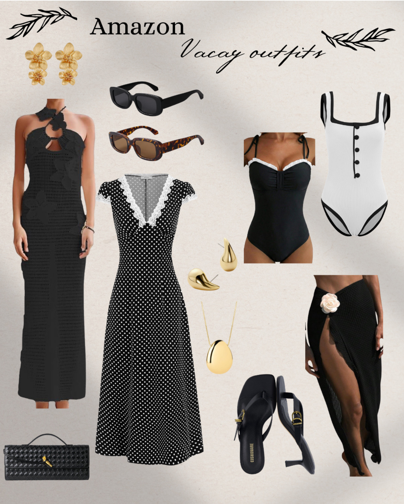 Amazon Vacay Outfits 🖤
Chic, timeless, and giving effortless European summer energy — all from Amazon ✨

From beach days to dinner nights, these black & neutral pieces are the easiest way to look elevated on vacation 🤍

Which look are you packing first? 🖤

#amazonfashion #vacationoutfits #resortwear #blackoutfits #oldmoneystyle #springoutfits #europeansummer #coastalstyle #amazonfinds #ltkstyle #minimalstyle #chicoutfits #summeroutfits #capsulewardrobe #neutralstyle
#LTKootd #LTKgrwm #LTKOver40 #LTKSeasonal

spring outfits 2026, spring dresses, vacation outfits beach, date night outfits, two piece swimsuit, bikini, beach bag, one piece swimsuit, beach cover up, beach dress, black dress, evening bag, sunglasses 

#LTKTravel #LTKSaleAlert #LTKSwim