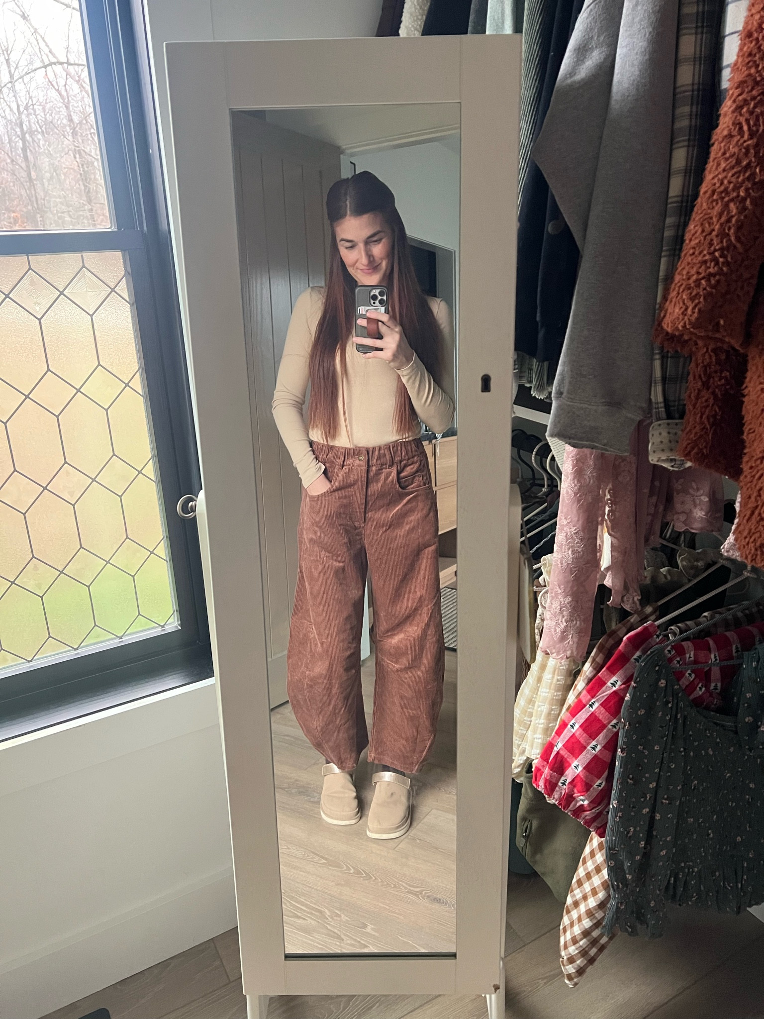 I said I’d NEVER wear barrel pants. Here’s a photo of me wearing my new barrel corduroy pants 😂💀 everything from Amazon 

#LTKCyberWeek #LTKStyleTip #LTKFindsUnder50
