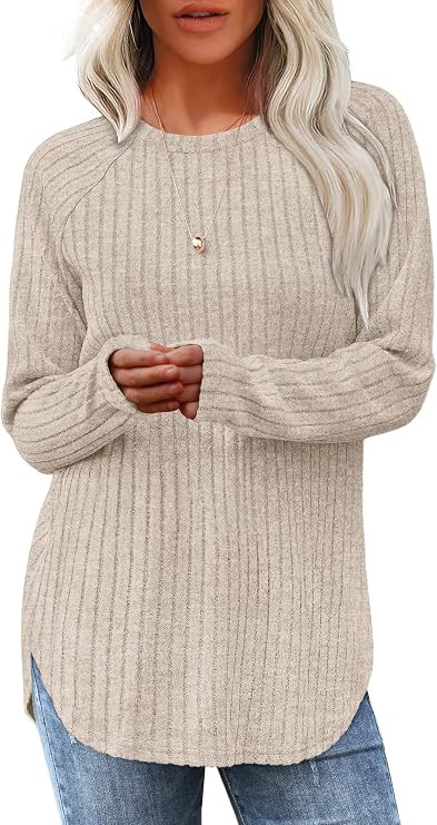 Saloogoe Long Sleeve Shirts for Women 2025 Fall Clothes Tunic Tops Loose Fit Dressy Crewneck Pull... | Amazon (US)