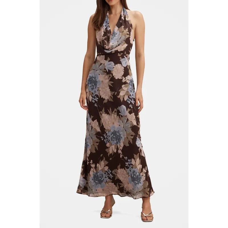 Ever New Marina Cowl Neck Halter Gown in Aurelia Floral at Nordstrom, Size 0 | Nordstrom