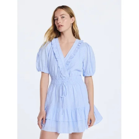Free Assembly Women s Tiered Ruffle Mini Dress with Short Puff Sleeves Sizes XS-XXL | Walmart (US)