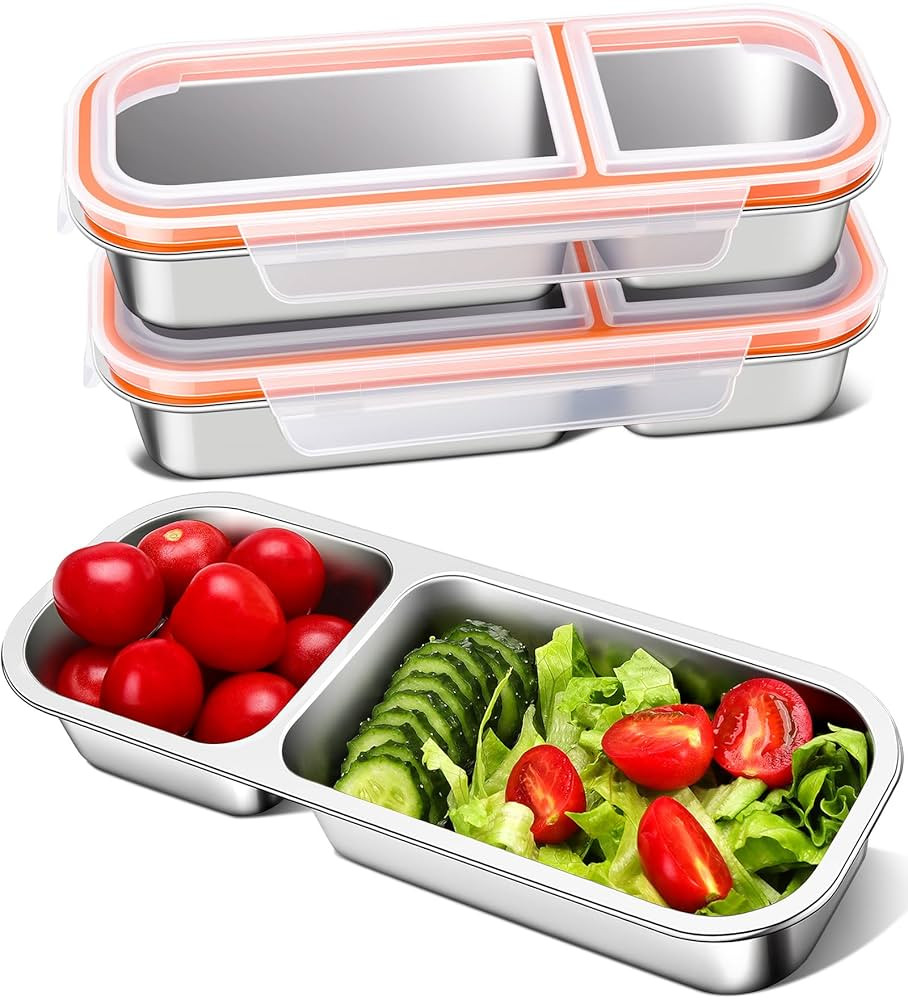 3 Pack Stainless Steel Snack Containers for Kids & Adults - Leek Proof Metal Bento Lunch Box with... | Amazon (US)
