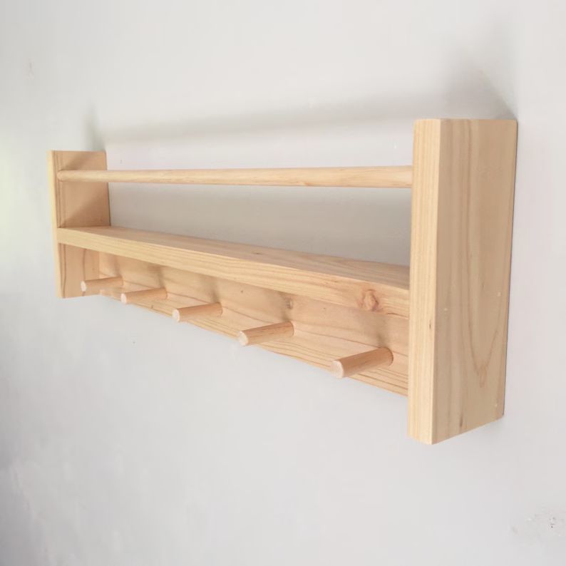 2 in 1 Bookshelf / Peg Rail - Wood Bookshelves - Peg Rail Wood Hooks - Timber Bookshelf Wall Moun... | Etsy (US)