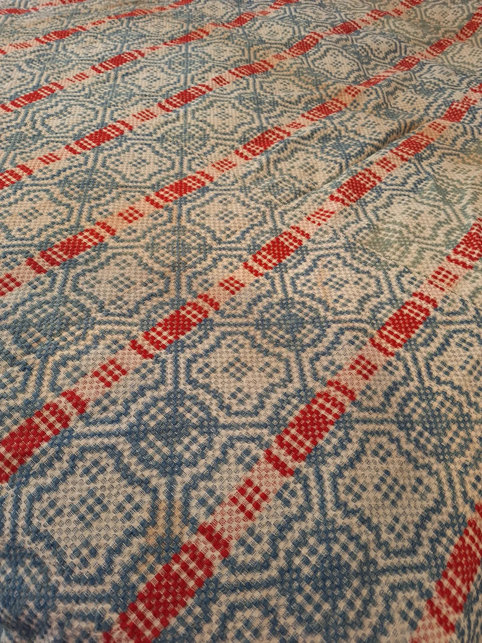 Antique Overshot Coverlet Red Teal White Woven Late 19th Century Bedspread Shows Wear - Etsy | Etsy (Global)