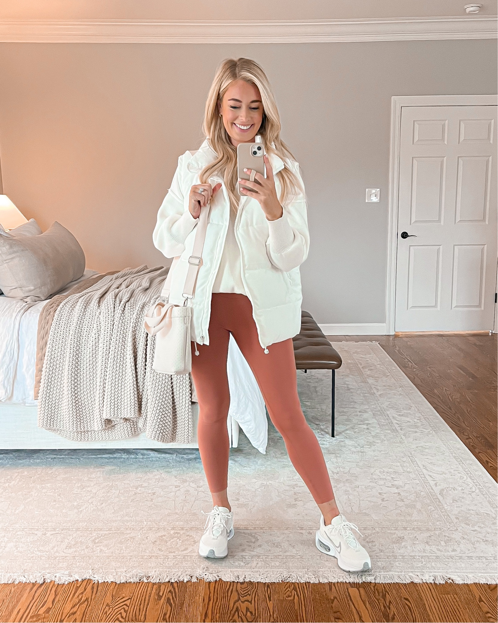 Loving these new leggings from Varley // wearing a small in everything 
Use ABBY20 for 20% off my bag 

Casual outfit, leggings, amazon sweater, cream sweater, tan leggings, Nike sneakers, 

#LTKstyletip #LTKFind #LTKSeasonal