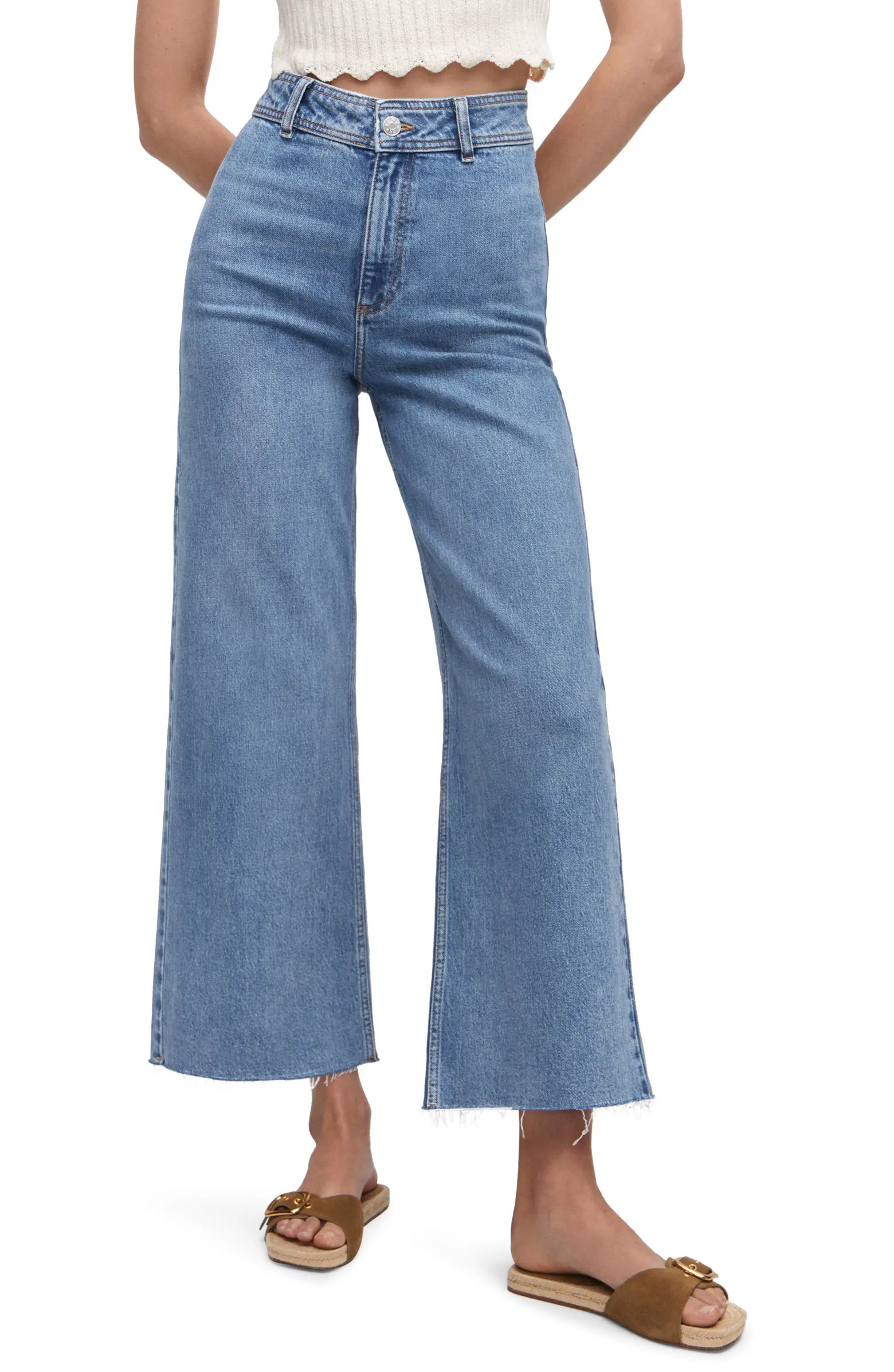 High Waist Raw Hem Wide Leg Jeans | Nordstrom
