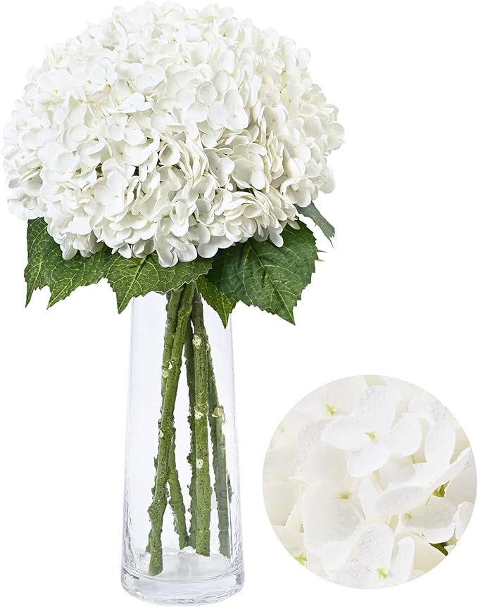 Dolicer 21'' White Artificial Latex Hydrangea Flowers, 6 Pcs Real Touch Faux Hydrangea Flowers wi... | Amazon (US)