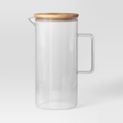 84.5 fl oz Glass Beverage Pitcher with Wood Lid - Threshold™: Dishwasher-Safe, Cadmium-Free, Cold Drink Server | Target