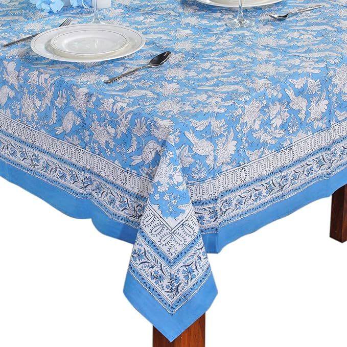 Cotton Print Club-100% Pure Cotton Tablecloth Table Cover - Pink Sapphire Iolite Blue Indian Hand... | Amazon (US)