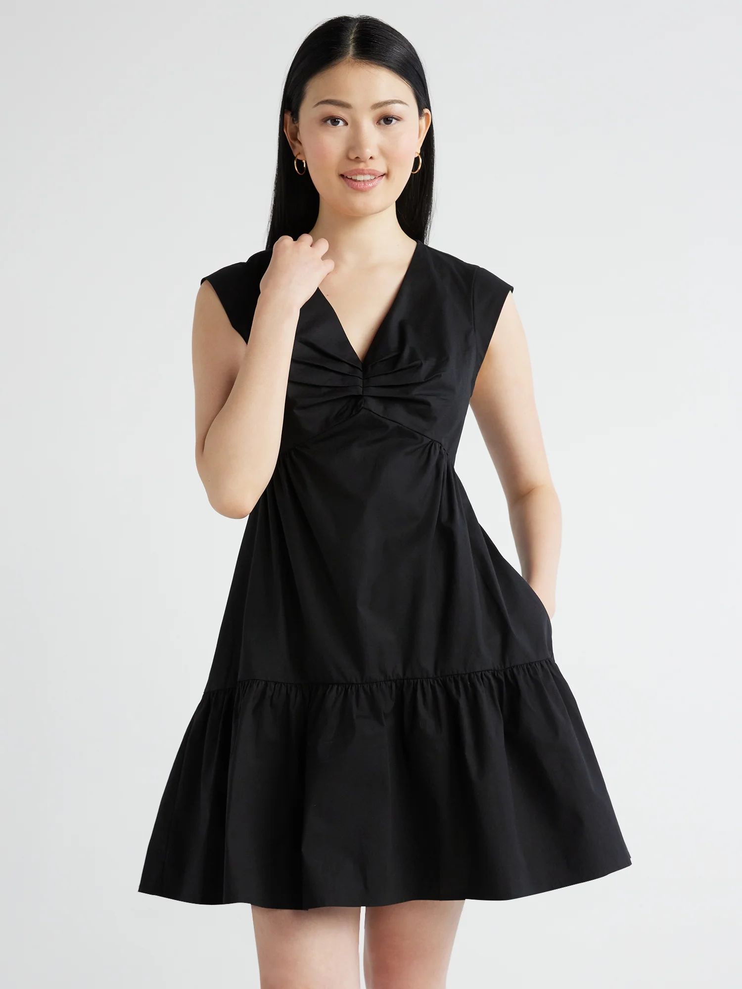 Scoop Women's V-Neck Poplin Mini Dress, Sizes XS-XXL - Walmart.com | Walmart (US)