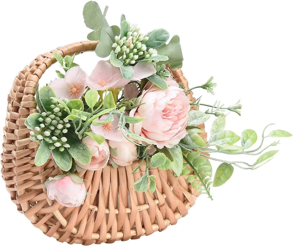 YUIOP Flower Girl Baskets Wicker Basket with Handles, Handwoven Wedding Woven Flower Baskets with... | Amazon (US)