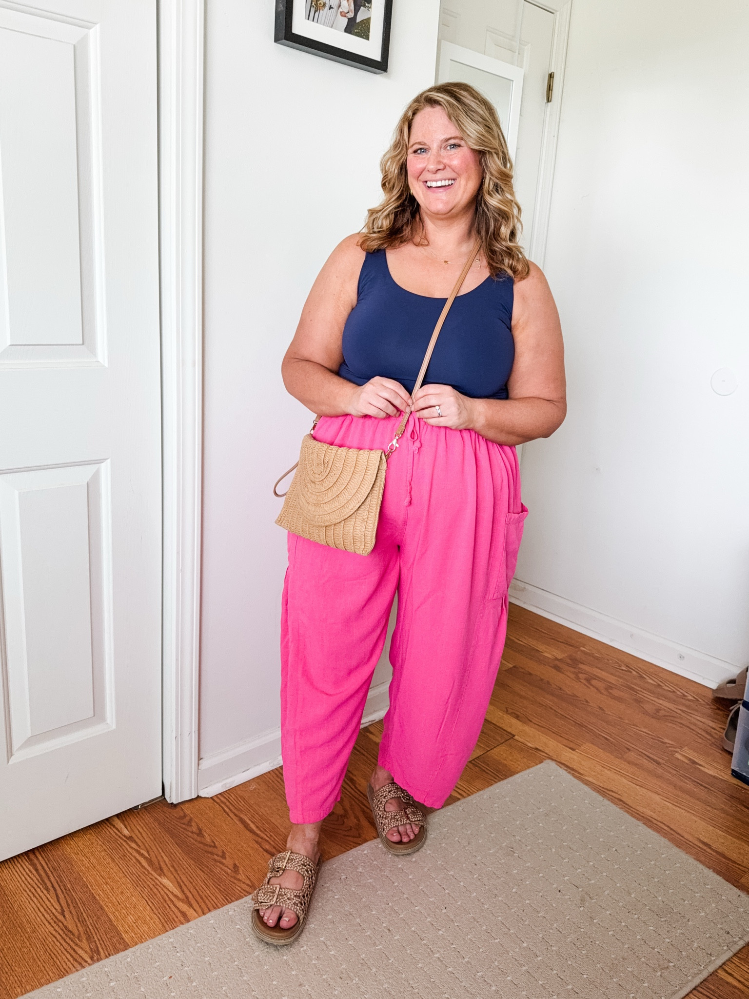 Linen pants outfit - wearing an XL in my tank and a large in my pants

#LTKSeasonal #LTKMidsize #LTKootd