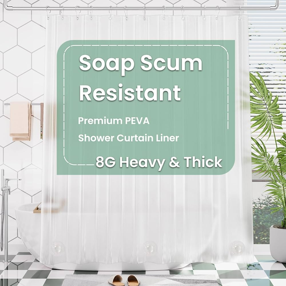 AmazerBath Frosted Shower Curtain Plastic 72x72 Inches, Heavy Duty Shower Curtain Waterproof, Thi... | Amazon (US)