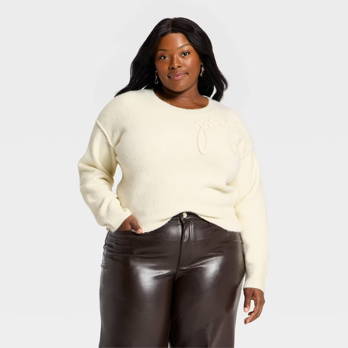 Women's Long Sleeve Holiday Crewneck Pullover Sweater - Universal Thread™ Cream Letters | Target