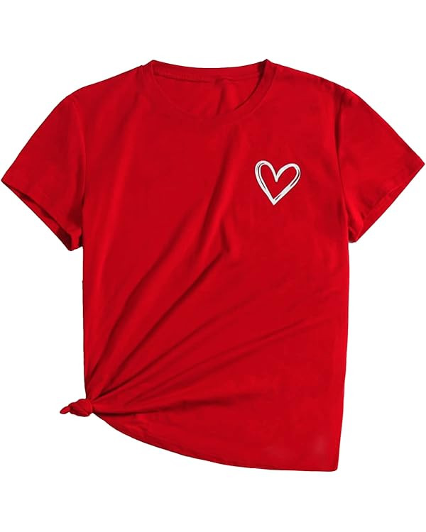 SweatyRocks Women's Heart Print T Shirts Summer Funny Short Sleeve Tops | Amazon (US)