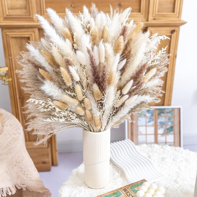 180PCS Natural Dried Pampas Grass Boho Home Decor Bouquet Phragmites Dried Flowers Bouquet for We... | Amazon (US)
