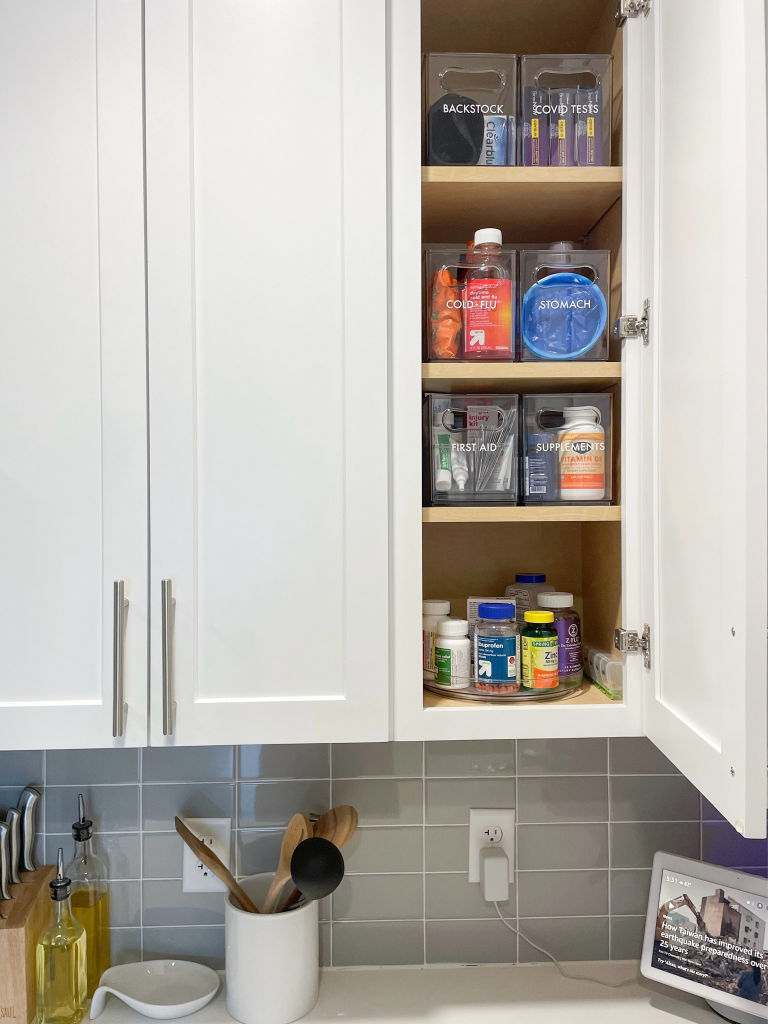 Medicine cabinet / kitchen organization / organized medicine cabinet / Walmart finds / The Home Edit collection / apartment organization 

#LTKhome