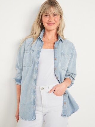 Oversized Boyfriend Utility-Pocket Jean Shirt for Women | Old Navy (US)