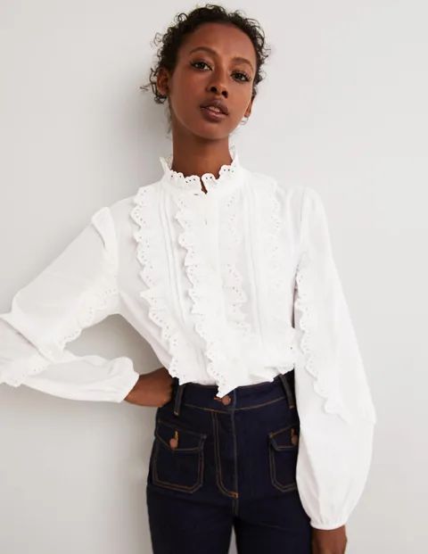 Ruffle Sleeve Broderie Blouse | Boden (US)