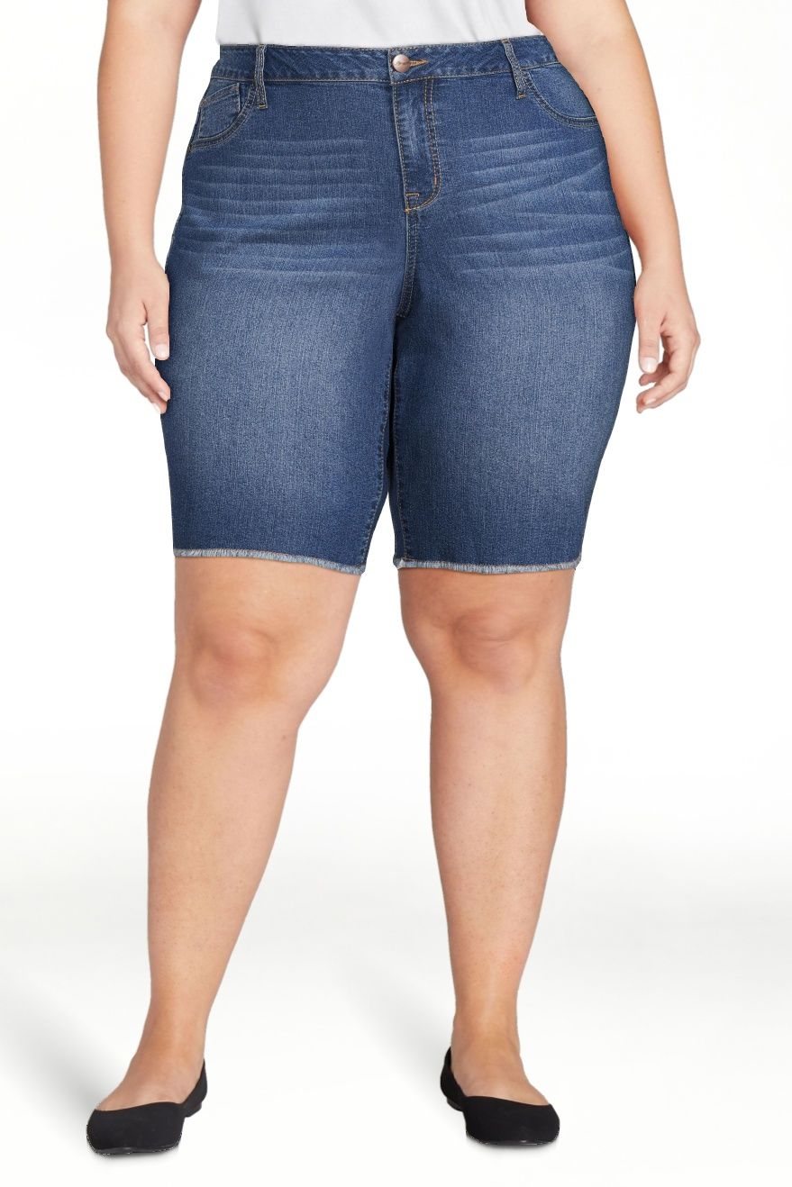 A3 Denim Women's Plus Size Fray Hem Bermuda Shorts | Walmart (US)