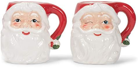 Vintage Winking and Smiling Santa Faces 12 Ounce Dolomite Ceramic Christmas Mug Set of 2 | Amazon (US)