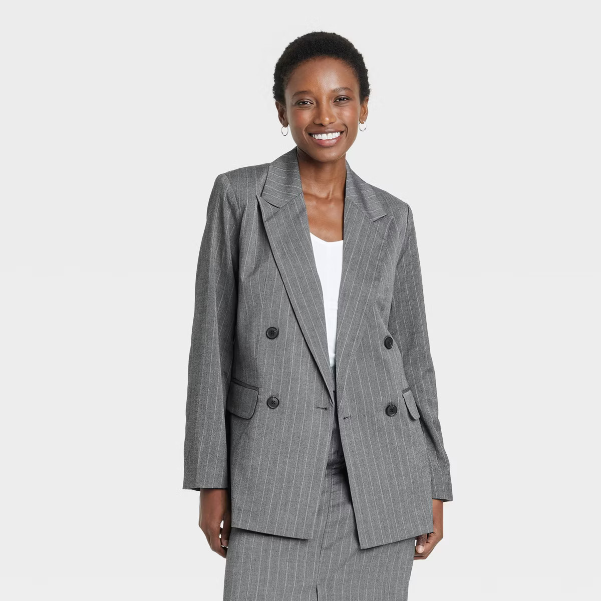 Women's Double Breasted Blazer - A New Day™ Gray Pinstripe S | Target