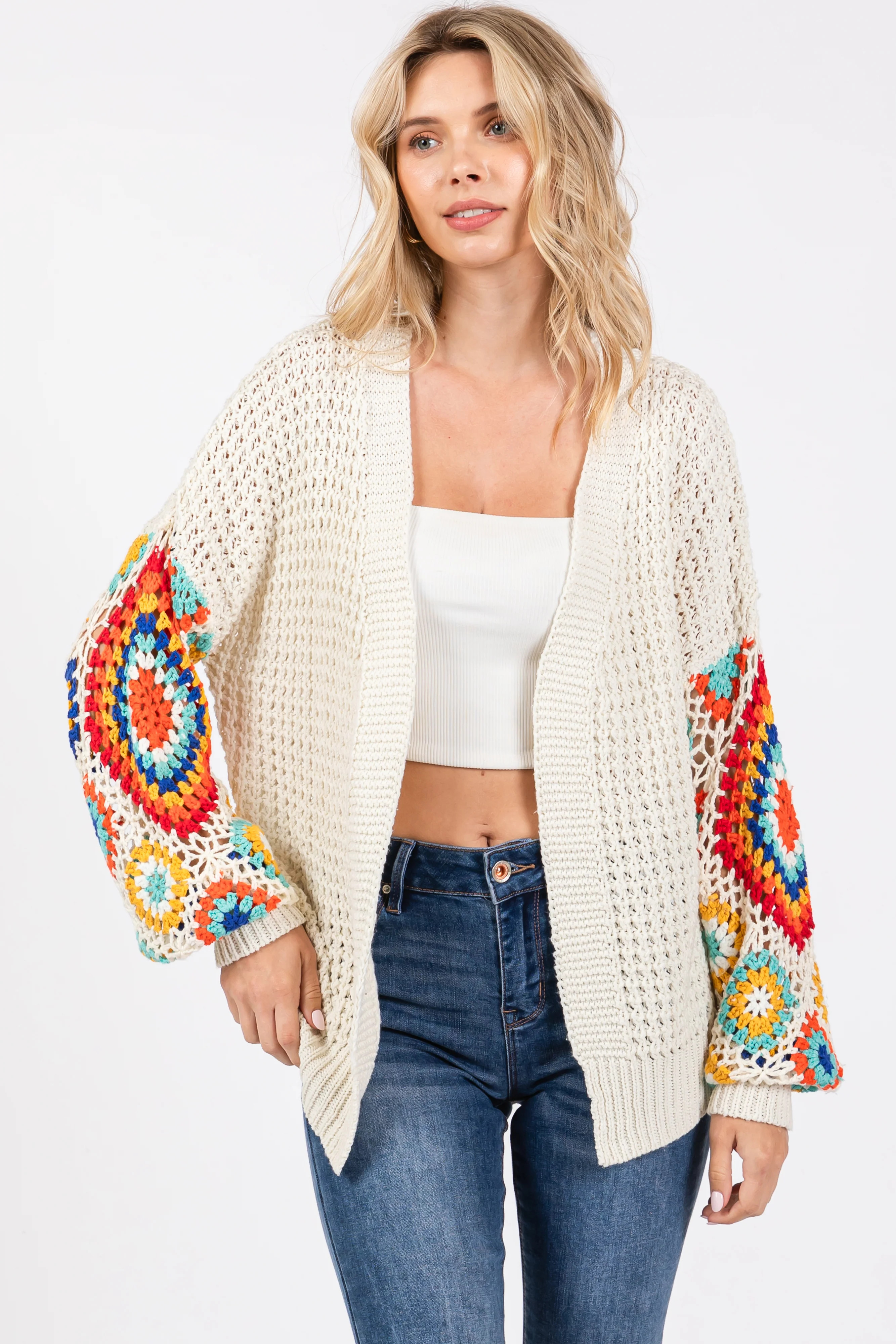 Cream Sleeve Crochet Cardigan | PinkBlush Maternity
