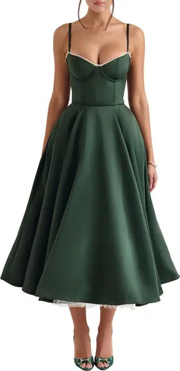 Mademoiselle Bustier Stretch Satin Midi Dress | Nordstrom