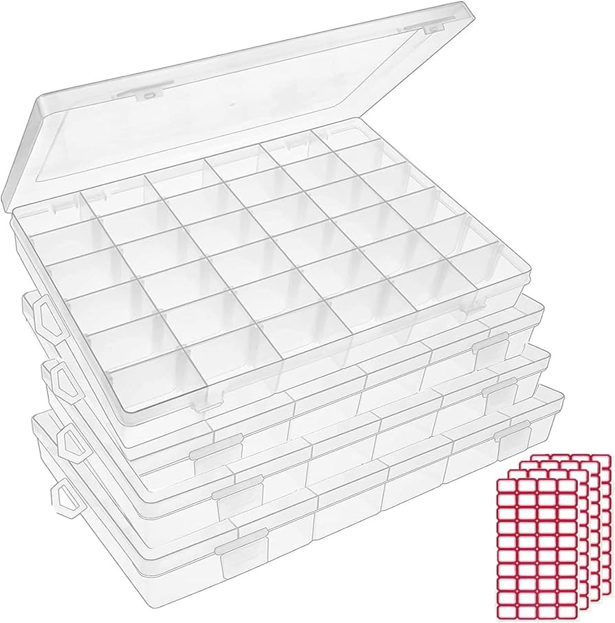 4pack 36 Grids Plastic Clear Organizer Box Bead Storage Containers with Adjustable Dividers for C... | Amazon (US)