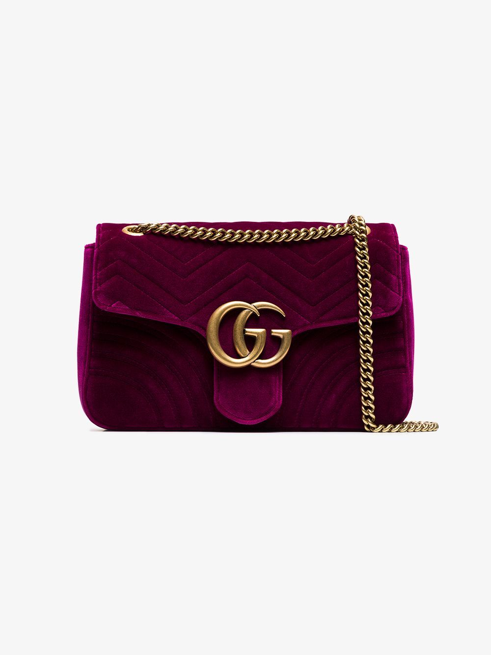 Gucci fuchsia Marmont medium velvet quilted bag | Browns Fashion